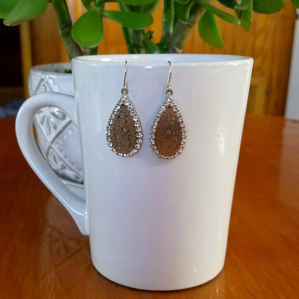French Wire Silver & Rhinestone drop erring